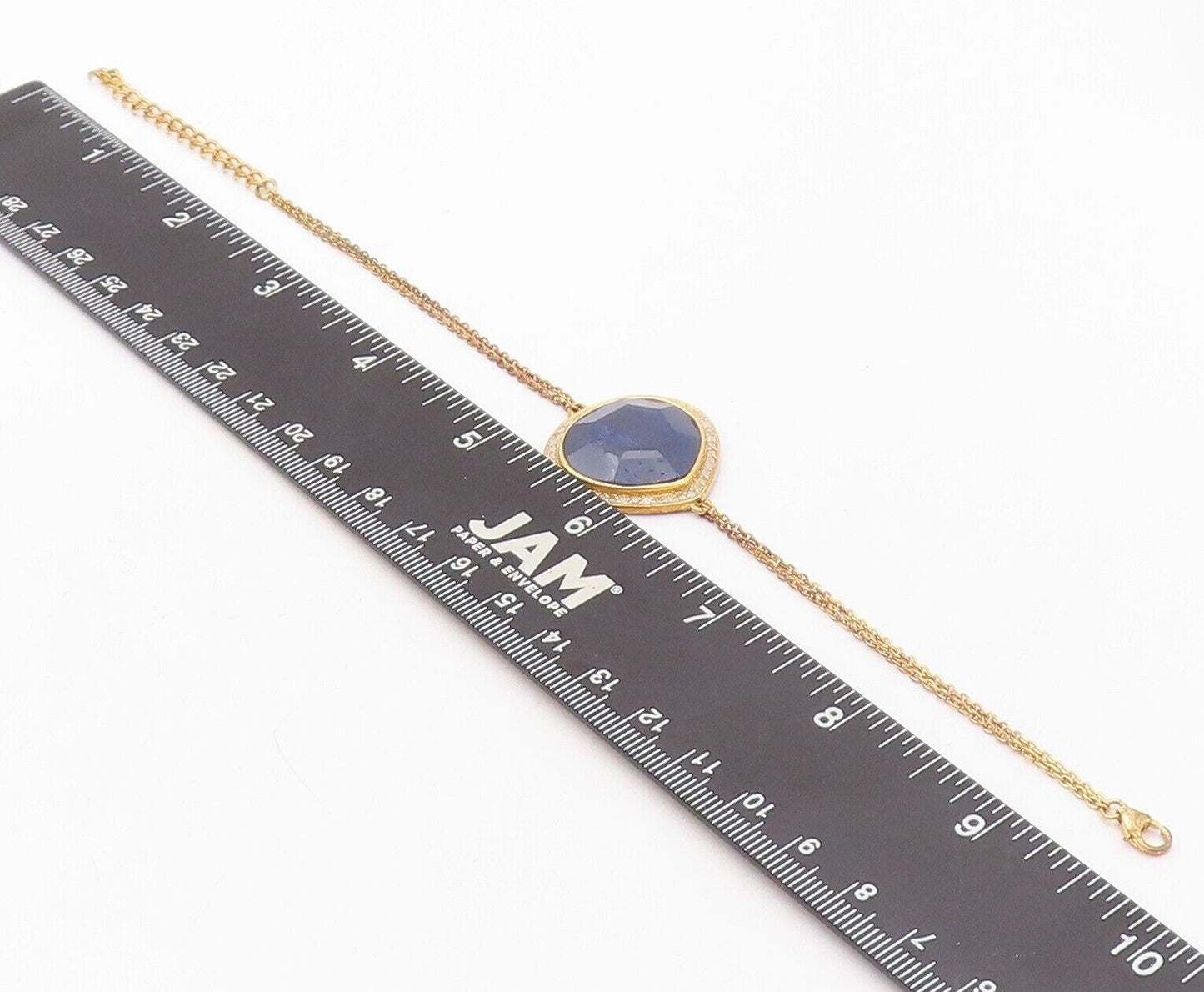 925 Sterling Silver Vintage Bracelet Gold Plated Gemstone & Diamonds BT10724