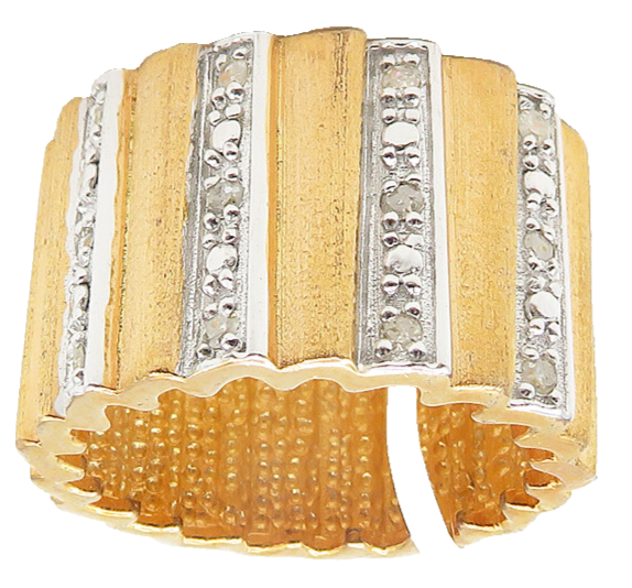 925 Sterling Silver  Genuine Diamonds Two Tone Fluted Band Ring Sz 7  RG11319