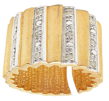925 Sterling Silver  Genuine Diamonds Two Tone Fluted Band Ring Sz 7  RG11319
