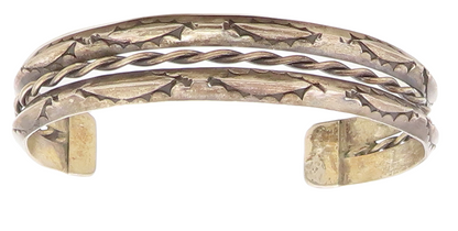 NAVAJO 925 Sterling Silver Vintage Dark Tone Rope Twist Cuff Bracelet BT2992