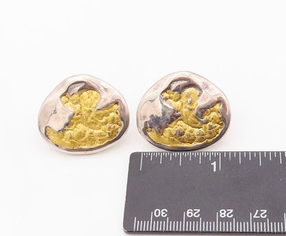 14k Gold 925 Sterling Silver Vintage Earrings Brutalist Design Carved EG13418