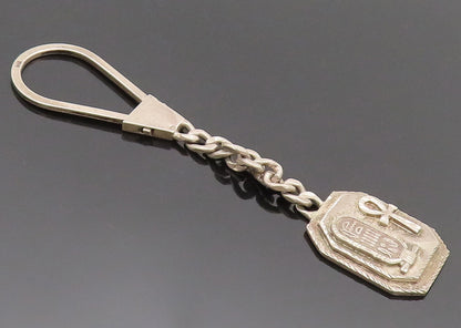 MIDDLE EAST 925 Sterling Silver Vintage Carved Cartouche Cross Keychain TR3592