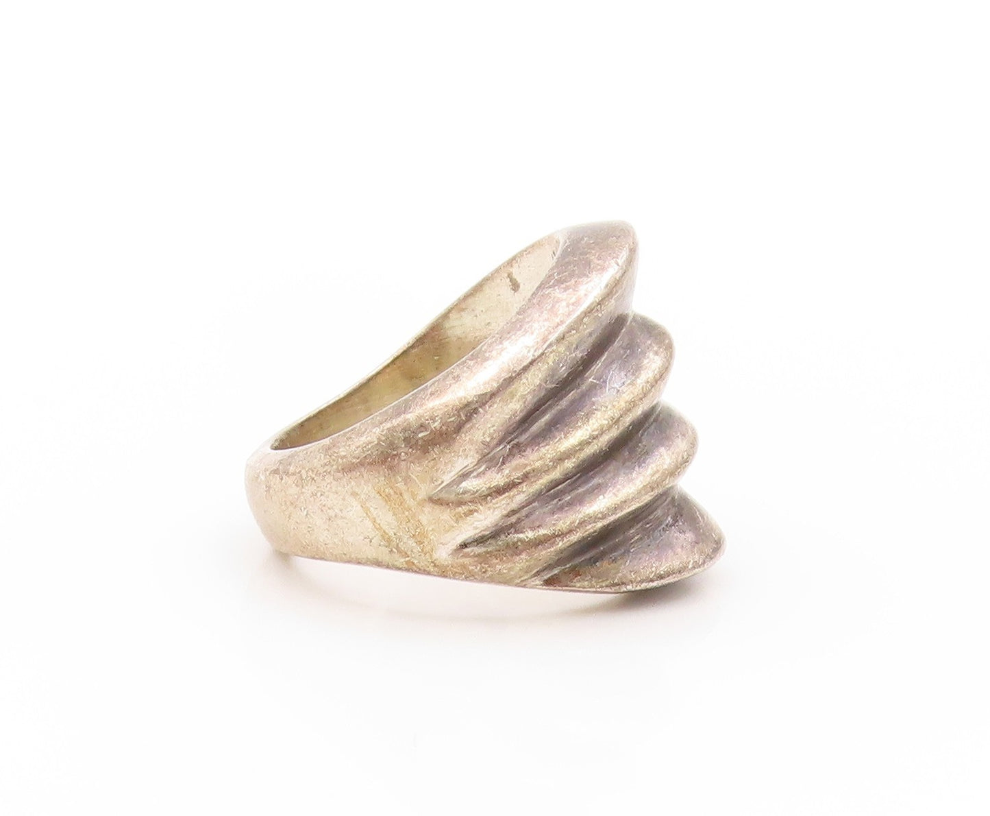 925 Sterling Silver Vintage Ring MEXICO Dark Tone Grooved Design Sz 5 RG32777
