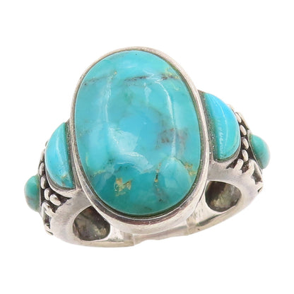925 Sterling Silver Vintage Ring Classic Cabochon Turquoise Band  Sz 7  RG34522