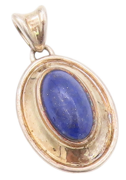 925 Sterling Silver Vintage Pendant Oval Cabochon Lapis Lazuli Framed  PT24004