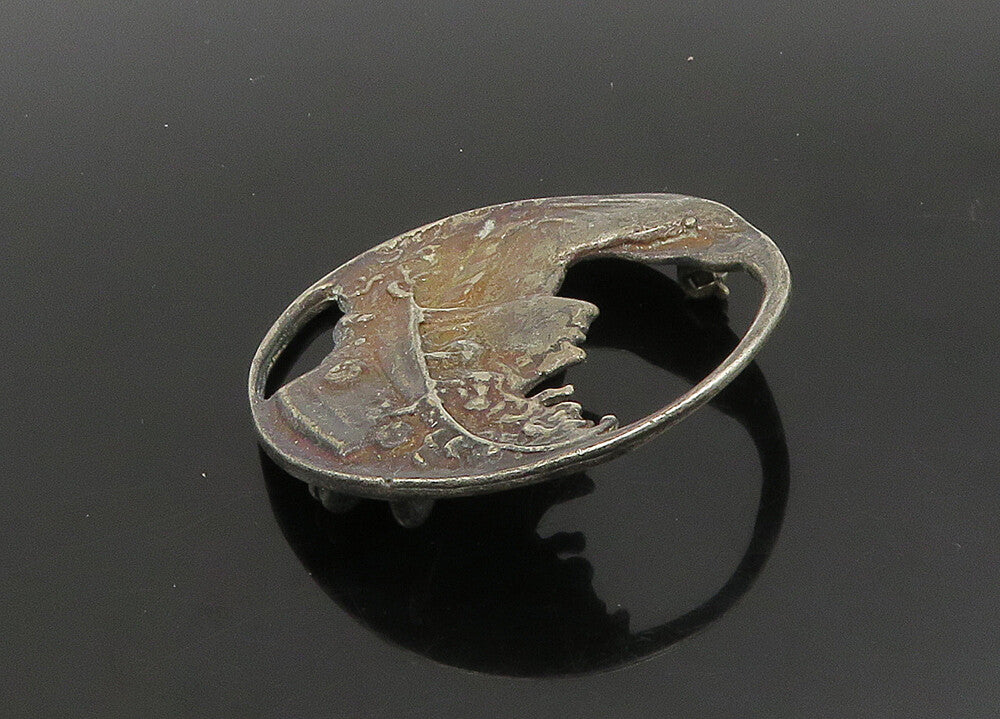 925 Sterling Silver  Vintage Oxidized Woman With Floral Hat Pendant  PT19253