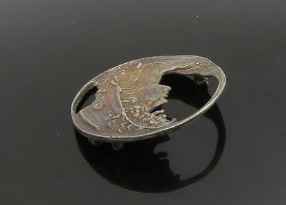 925 Sterling Silver  Vintage Oxidized Woman With Floral Hat Pendant  PT19253