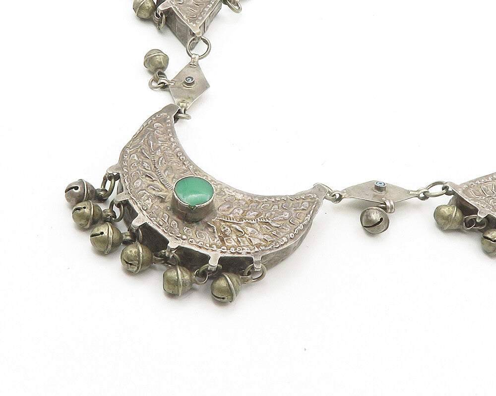 Solid Silver Vintage Antique Gemstone Heavy Chiming Chain Necklace  NE2878