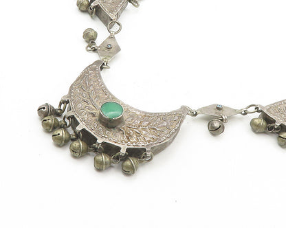 Solid Silver Vintage Antique Gemstone Heavy Chiming Chain Necklace  NE2878