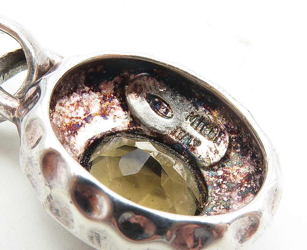 925 Sterling Silver  Vintage Faceted Smoky Topaz Oval Dome Pendant  PT7118