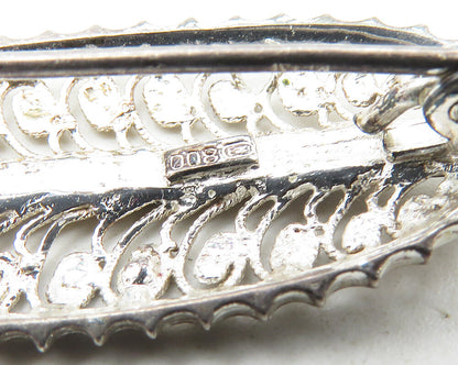 GERMANY 925 Sterling Silver  Vintage Filigree Feather Leaf Brooch Pin  BP4087
