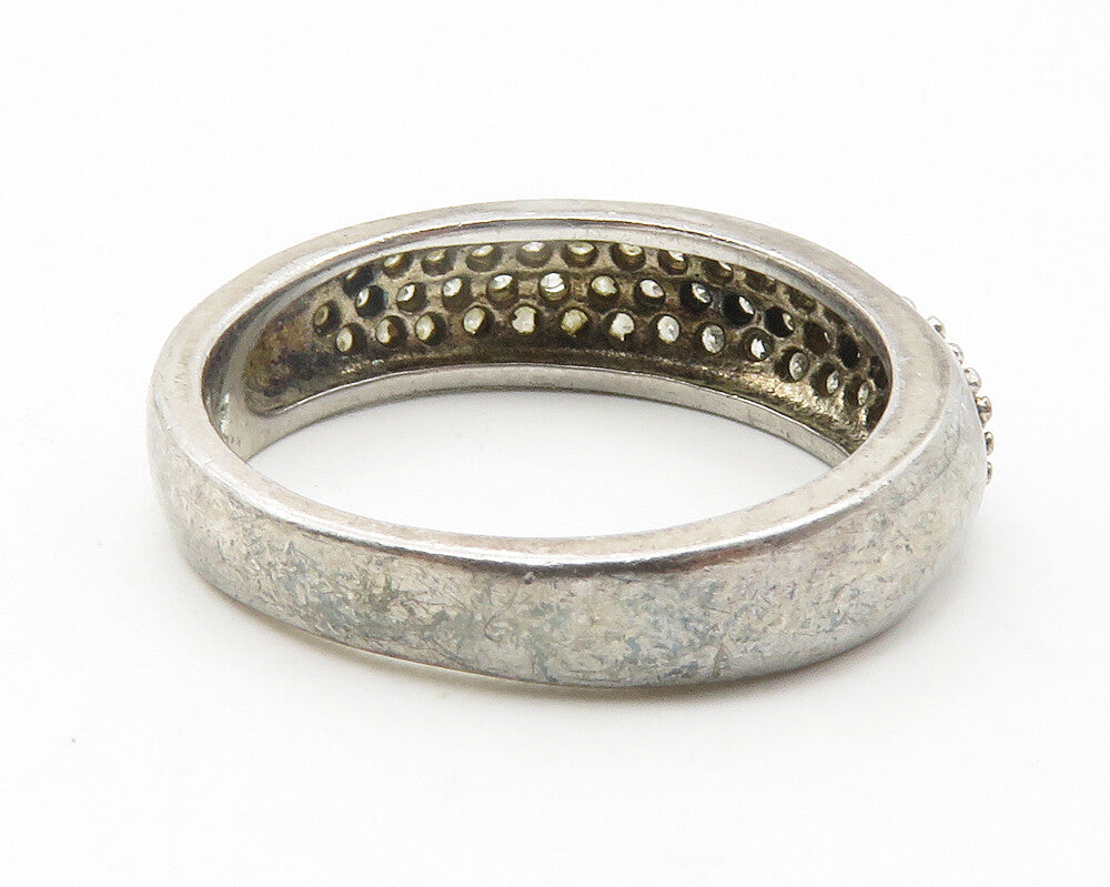 925 Sterling Silver  Vintage Topaz Encrusted Dark Tone Band Ring Sz 7  RG11887
