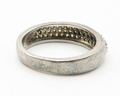 925 Sterling Silver  Vintage Topaz Encrusted Dark Tone Band Ring Sz 7  RG11887