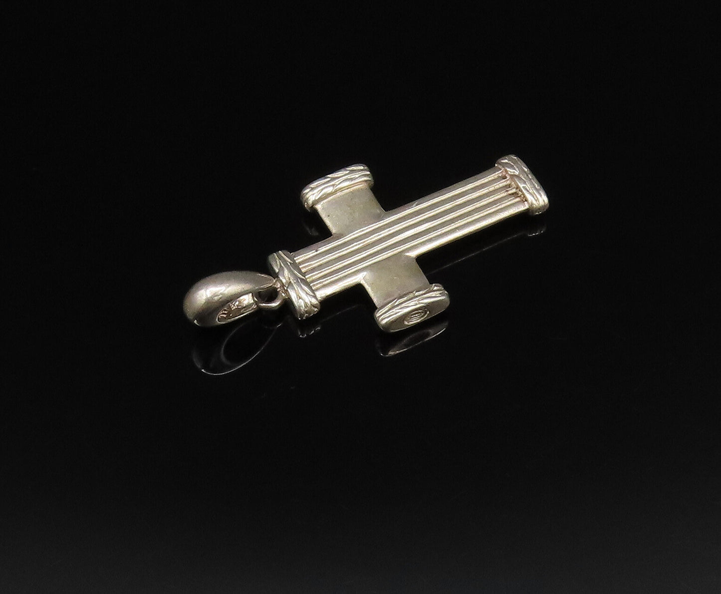 925 Silver  Vintage Linear Textured Religious Cross Drop Pendant  PT21695