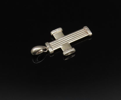 925 Silver  Vintage Linear Textured Religious Cross Drop Pendant  PT21695