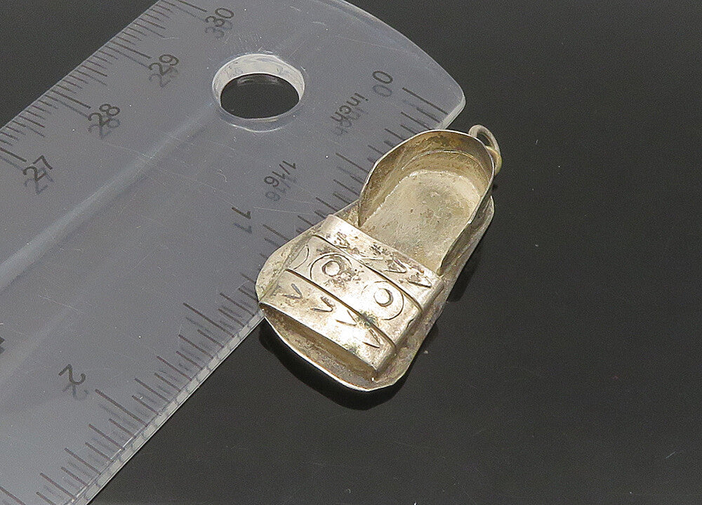 925 Sterling Silver  Vintage Dark Tone Etched Detail Sandal Pendant  PT17963
