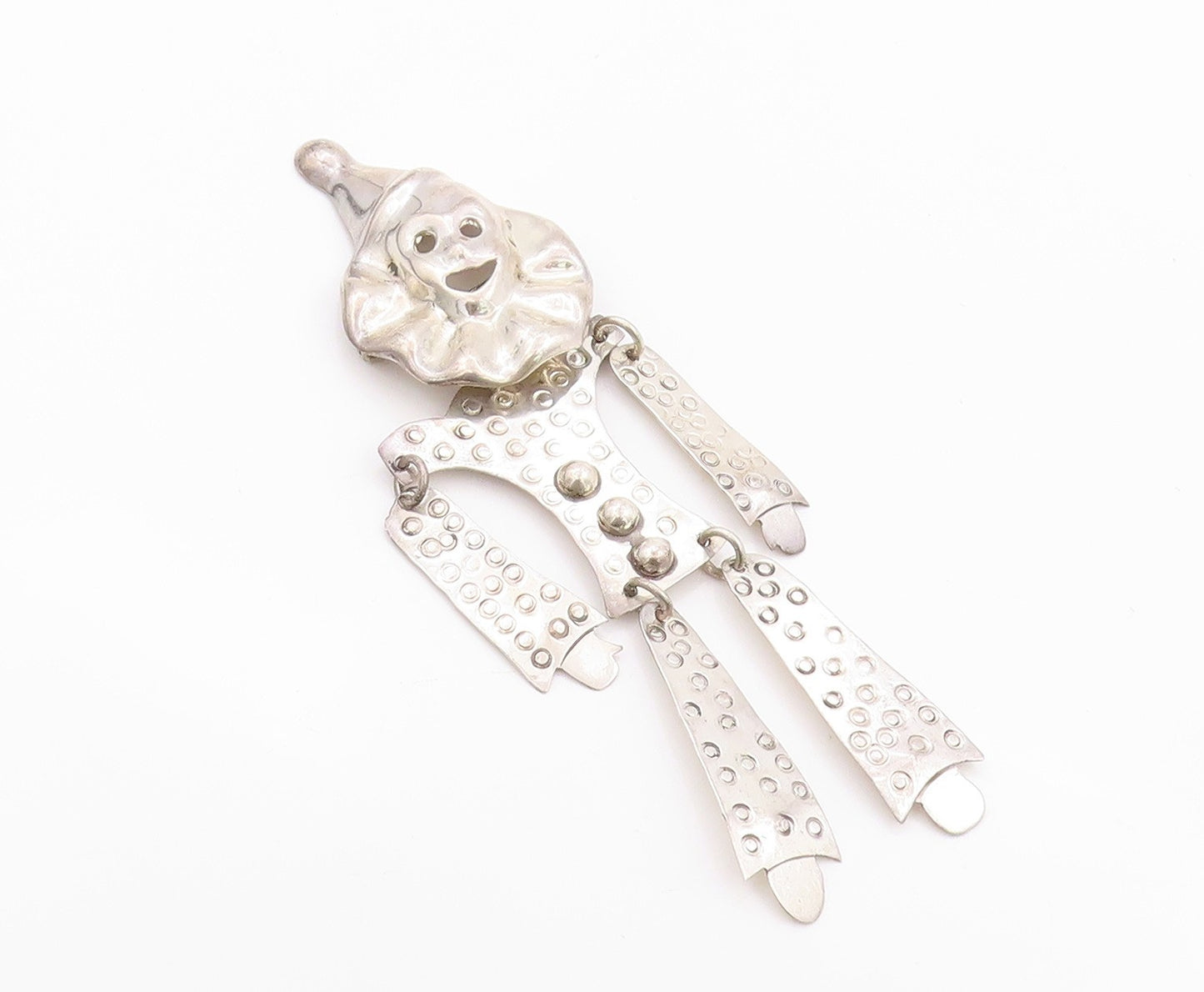 925 Sterling Silver Vintage Brooch Pin MEXICO Large Dancing Clown  BP11564