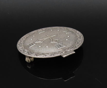 P&B 925 Silver  Vintage Antique Swirl Edge Wall Clock Brooch Pin  BP9977
