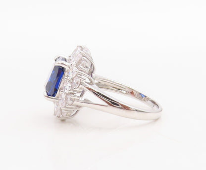925 Sterling Silver Vintage Ring Designer Sapphire Halo CZ Inlay  Sz 7  RG30987