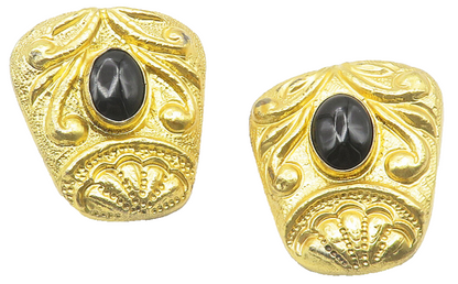 TAKI 925 Sterling Silver Vintage Black Onyx Gold Plated Earrings  EG6063