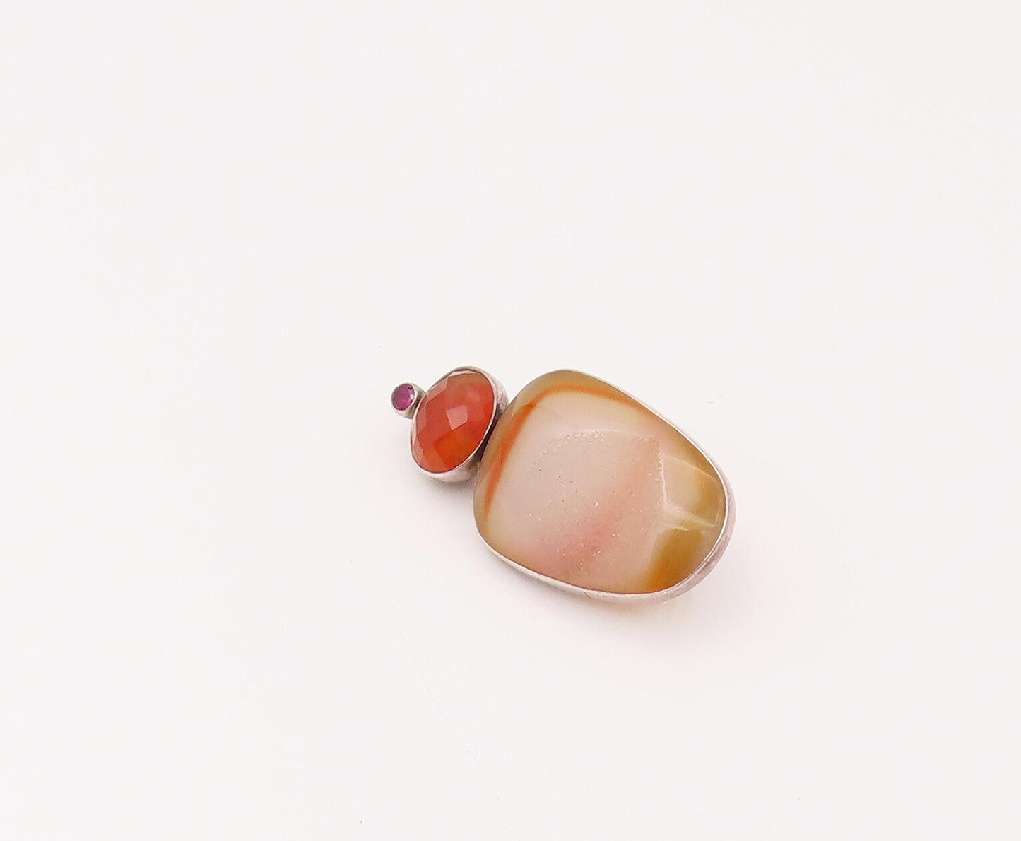 925 Sterling Silver Vintage Designer Agate Citrine Rhodolite Brooch Pin TR3501