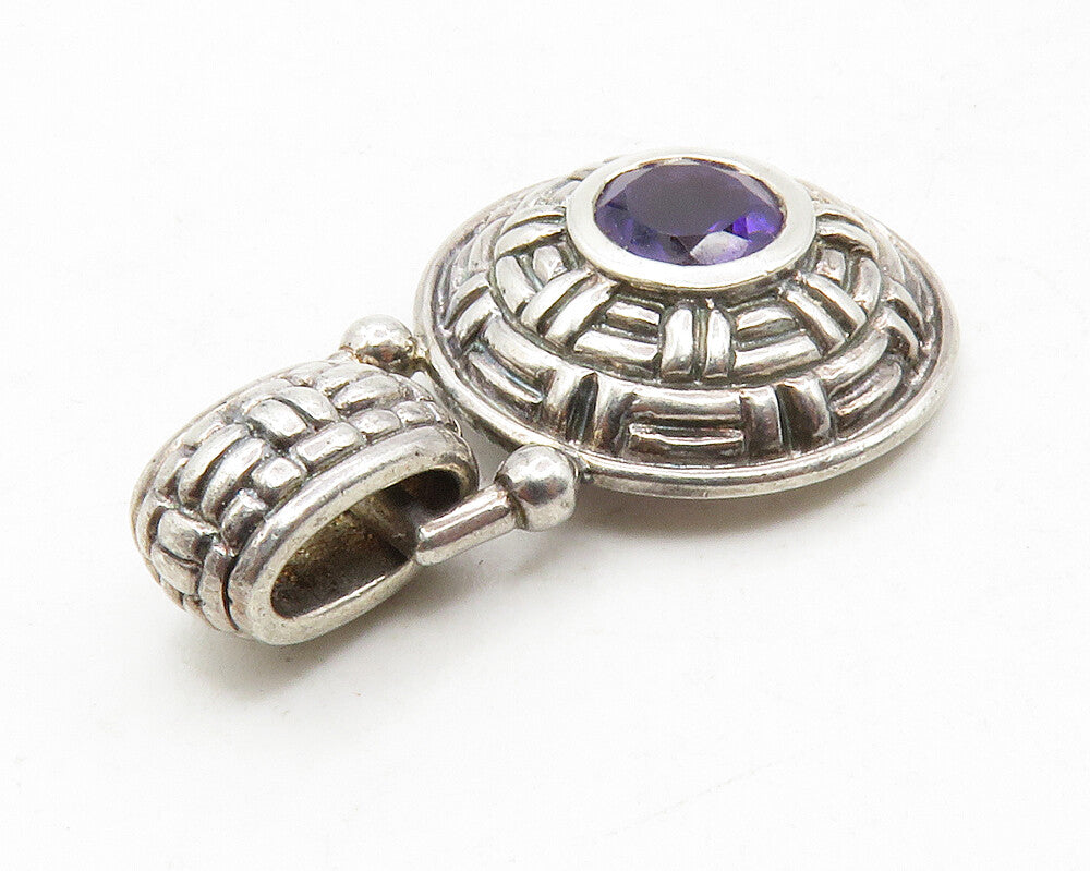 925 Sterling Silver  Vintage Amethyst Weaved Pattern Dome Pendant  PT9962