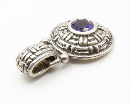925 Sterling Silver  Vintage Amethyst Weaved Pattern Dome Pendant  PT9962