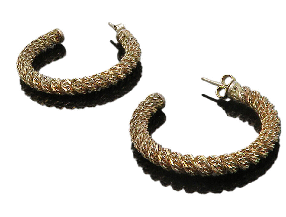 925 Sterling Silver  Vintage Dark Tone Rope Twist JHoop Earrings  EG6700