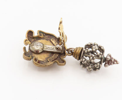 STEPHEN DWECK 925 Silver  Vintage Two Tone Floral Clip On Earrings  EG12392