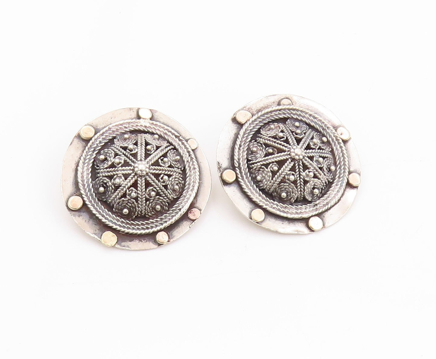 10k Gold 925 Sterling Silver Vintage Earrings Star Clip Knobbed Design  EG13524
