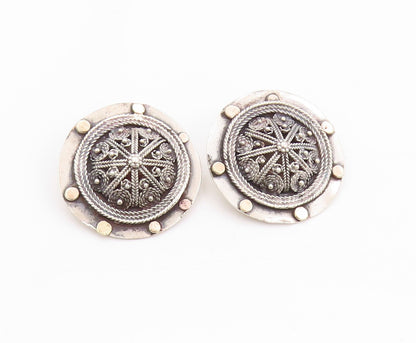 10k Gold 925 Sterling Silver Vintage Earrings Star Clip Knobbed Design  EG13524