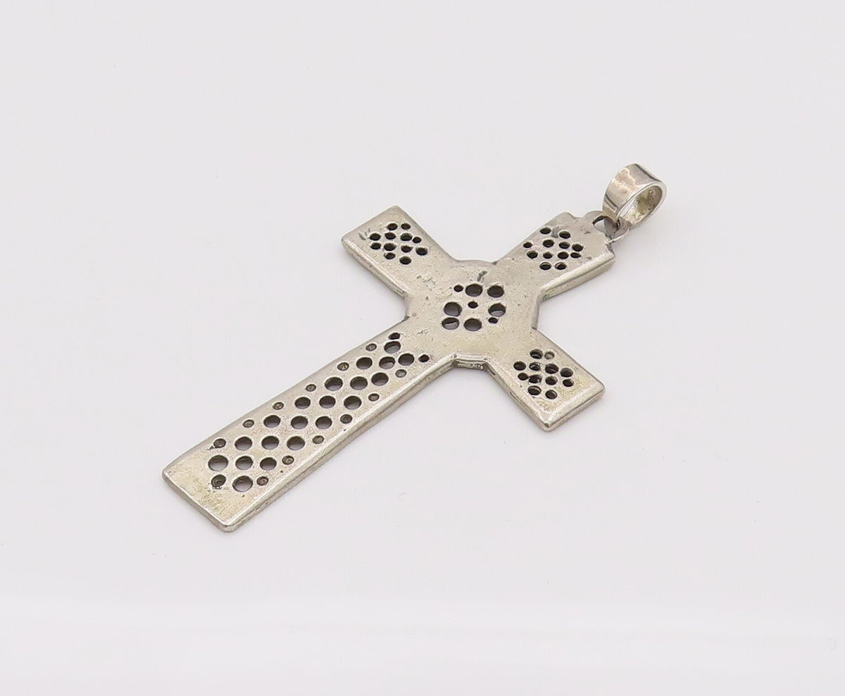 925 Sterling Silver  Vintage Braded Rope Carved Cross Pendant PT22147