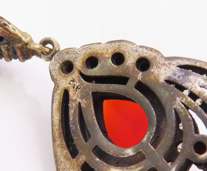 925 Sterling Silver  Vintage Red Topaz Cubic Zirconia & Ruby Pendant  PT6287