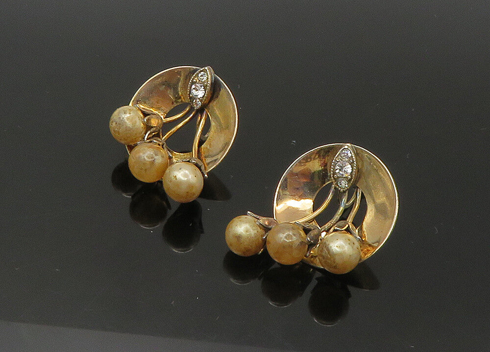 925 Sterling Silver  Vintage Pearls & Topaz Non Pierce Drop Earrings  EG11050