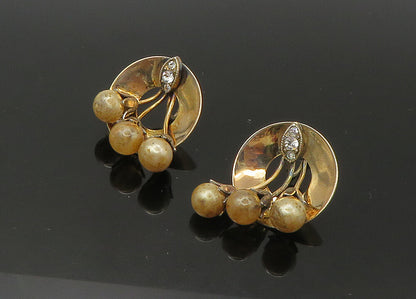 925 Sterling Silver  Vintage Pearls & Topaz Non Pierce Drop Earrings  EG11050