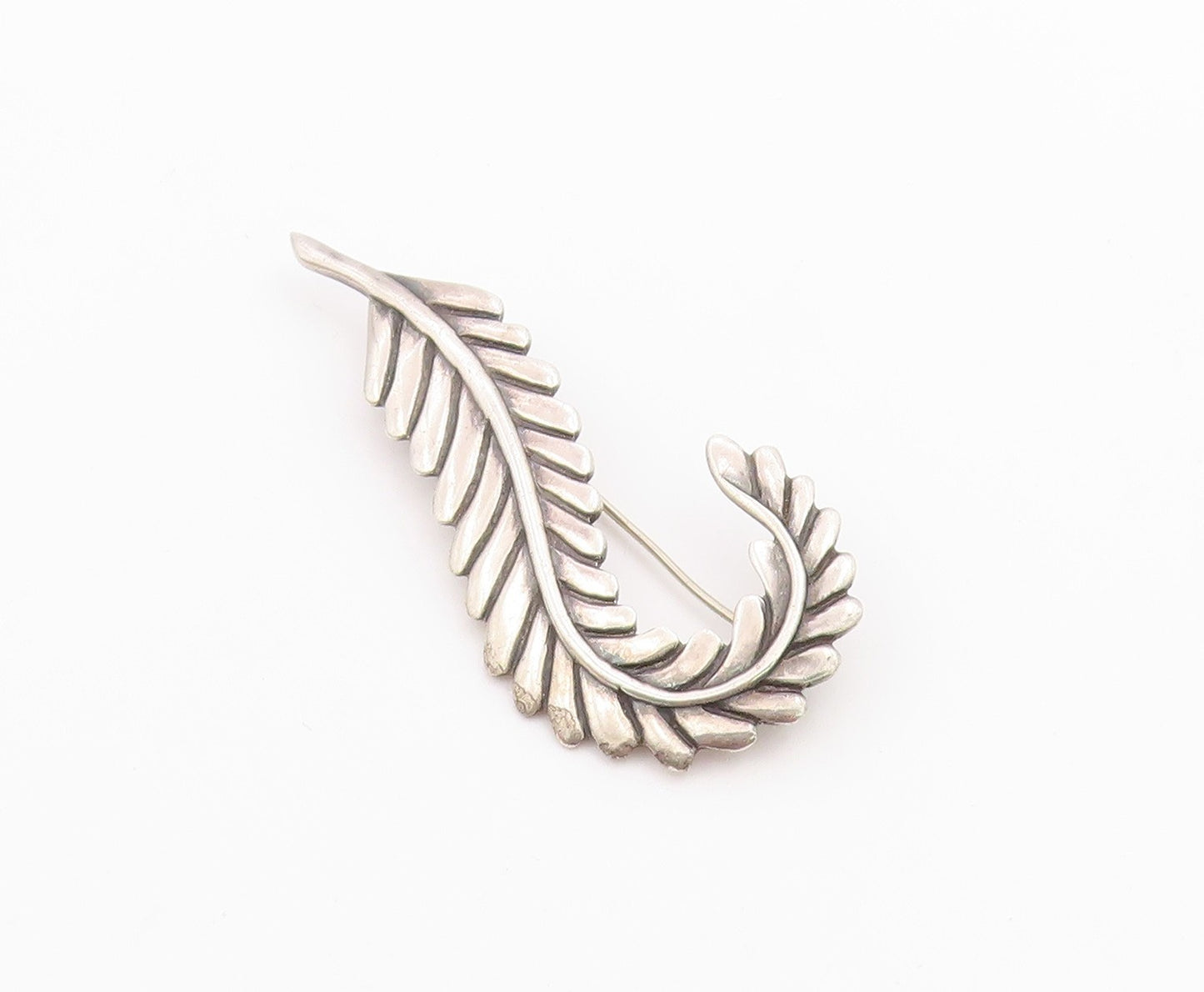 MARICELA MEXICO 925 Silver  Vintage Shiny Single Feather Brooch Pin  BP8744