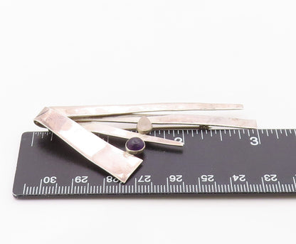 925 Sterling Silver Vintage Brooch Amethyst & Rose Quartz Modernist Pin  BP12575
