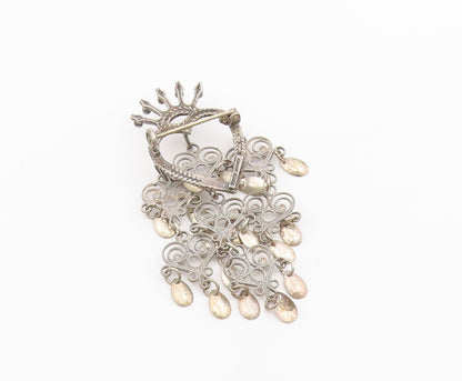 925 Sterling Silver Vintage Brooch Pin NORWAY Crowned Heart Filigree  BP12612