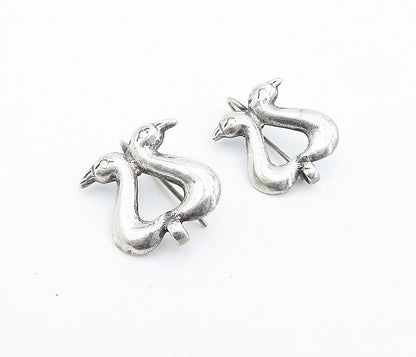 925 Sterling Silver Vintage Shiny Double Swan's Head Drop Earrings EG2403