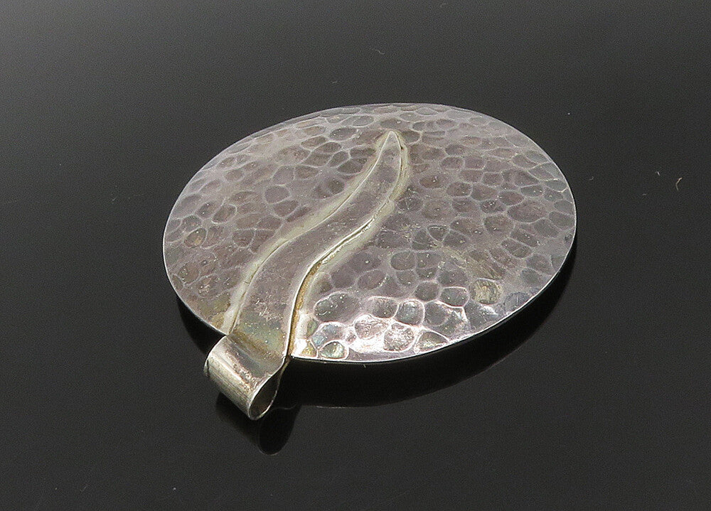 925 Sterling Silver  Vintage Dark Tone Hammered Round Pendant  PT18663