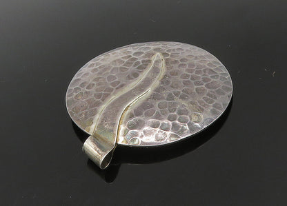 925 Sterling Silver  Vintage Dark Tone Hammered Round Pendant  PT18663
