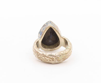 925 Sterling Silver Vintage Ring Solid Drop Cut Onyx Inlay  Sz 7  RG30305