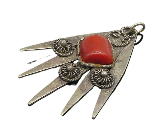 MIDDLE EAST 925 Sterling Silver  Vintage Coral Pretzel Twist Pendant  PT19068