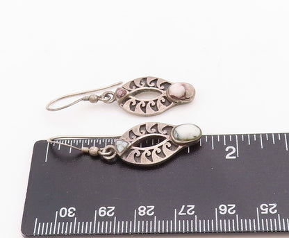 925 Sterling Silver Vintage Earrings Dark Tone Trible Carved Gemstone  EG13244