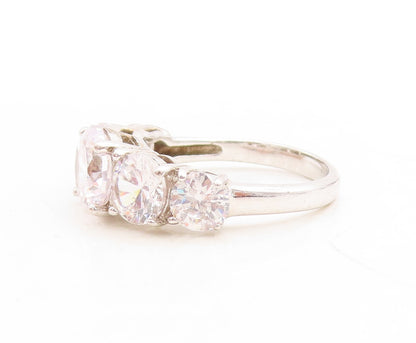 925 Sterling Silver Vintage Ring 5 Stone Round Cut Topaz band Sz 7  RG31621