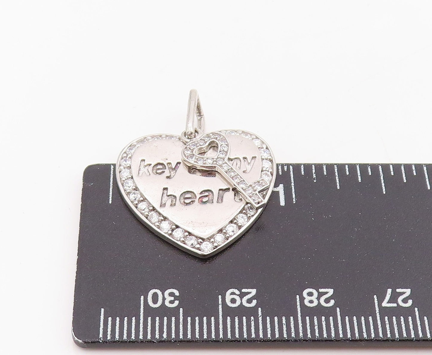 925 Sterling Silver Vintage Pendant Round CZ Engraved Key To Me Heart   PT25484