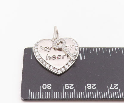 925 Sterling Silver Vintage Pendant Round CZ Engraved Key To Me Heart   PT25484