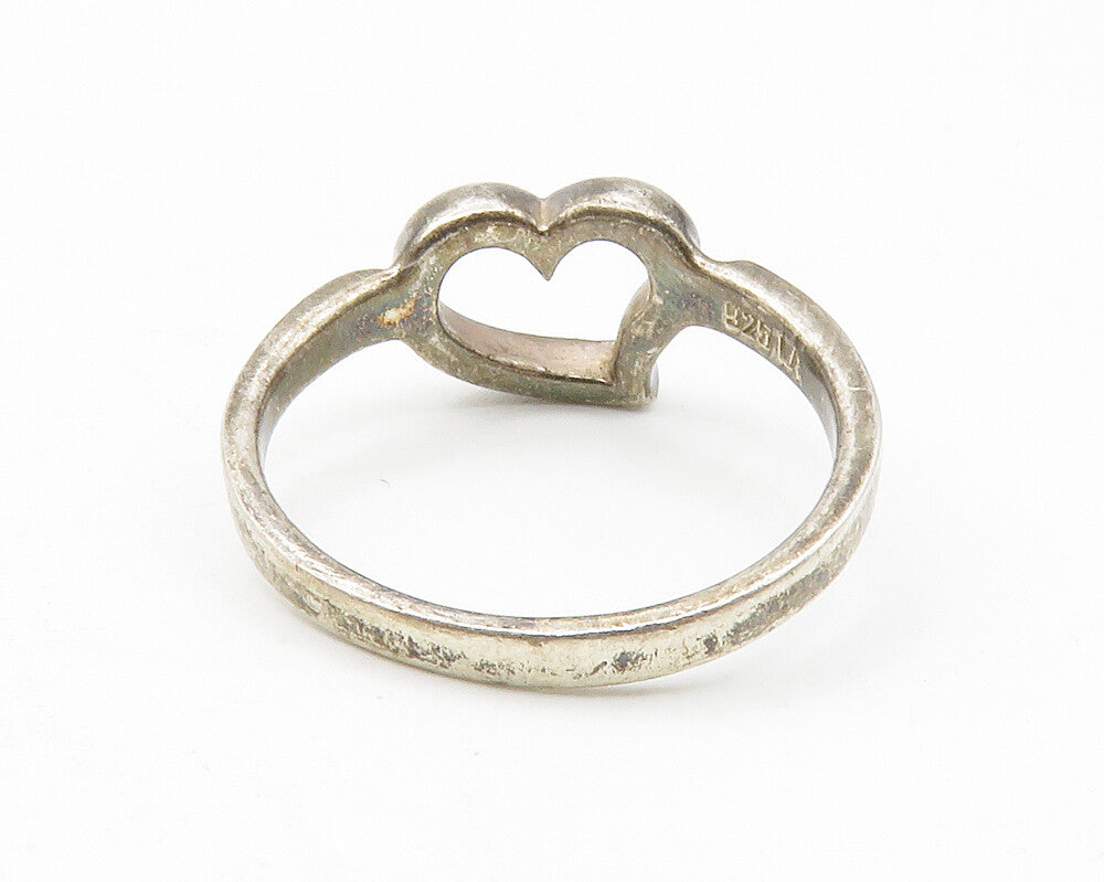 925 Sterling Silver  Vintage Petite Open Love Heart Band Ring Sz 6.5  RG12643