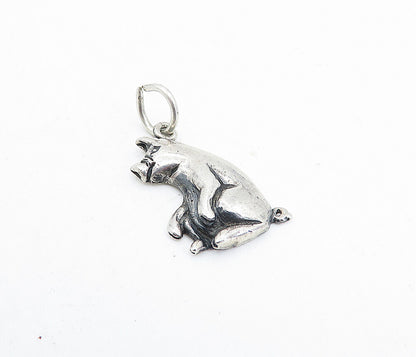 925 Sterling Silver  Vintage Petite Dark Tone Sitting Pig Drop Pendant  PT3131