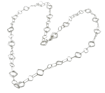 IBB 925 Sterling Silver  Vintage Shiny Square Link Chain Necklace  NE3267